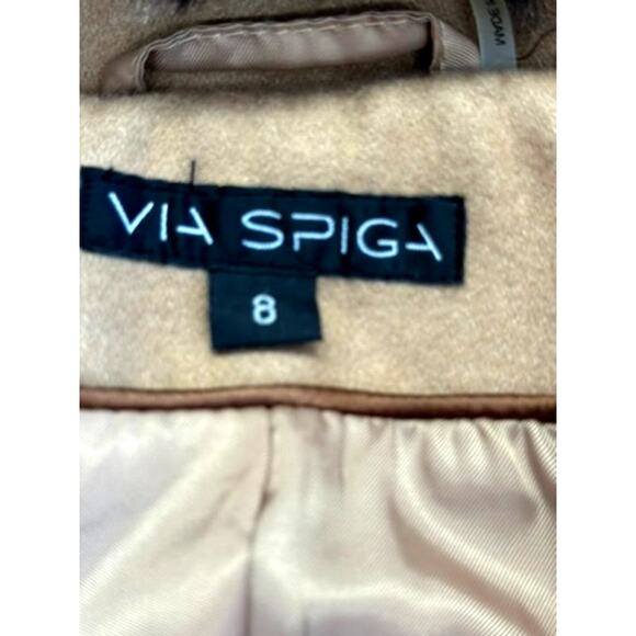 "VIA SPIGA" Stunning Wool Coat, Faux Fur Trim, Asymmetrical Zipper,Belted,8 - Picture 12 of 16